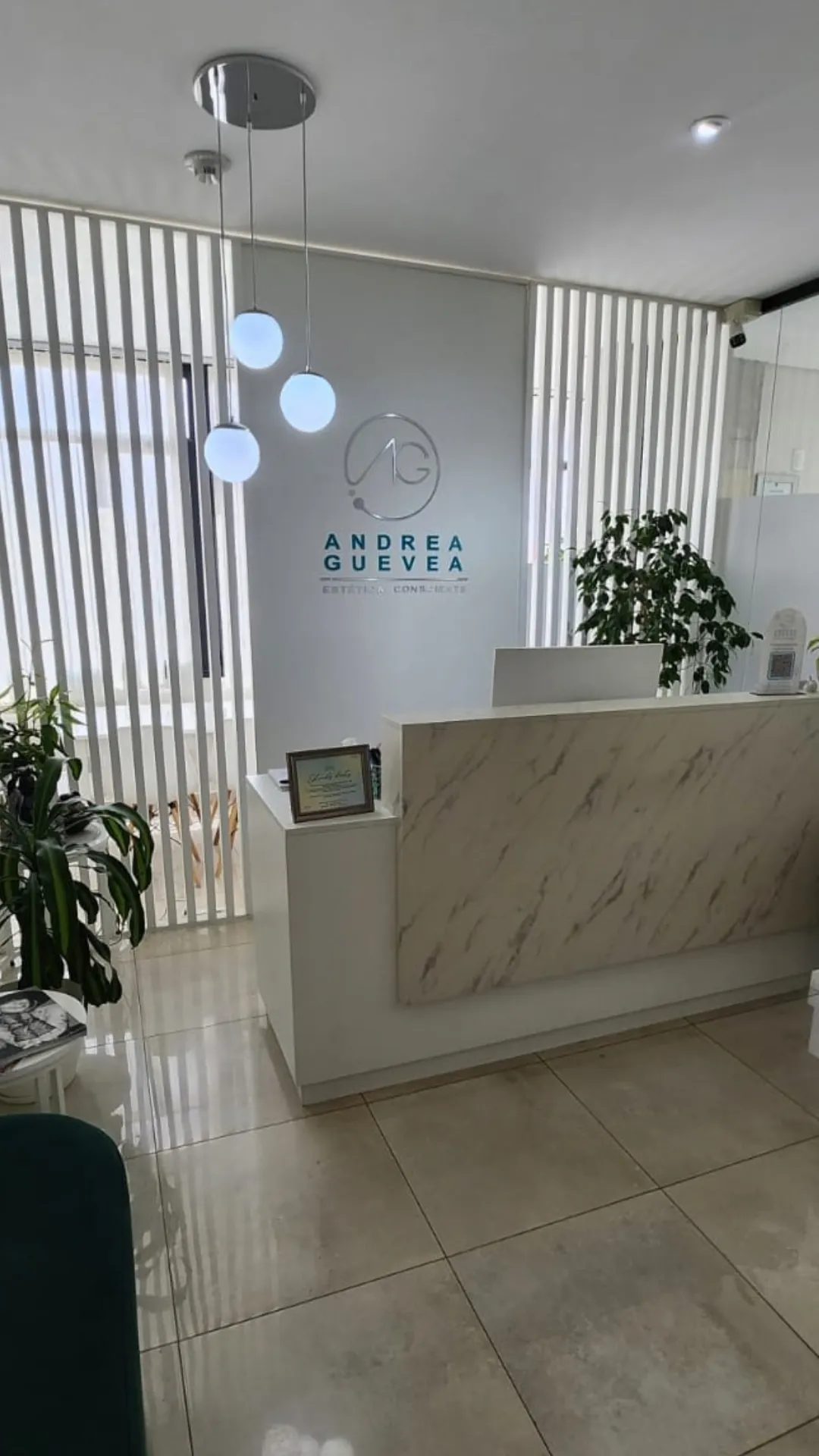 Recepción del centro Andrea Guevea Estética Consciente, en BIM Tower, Neuquén